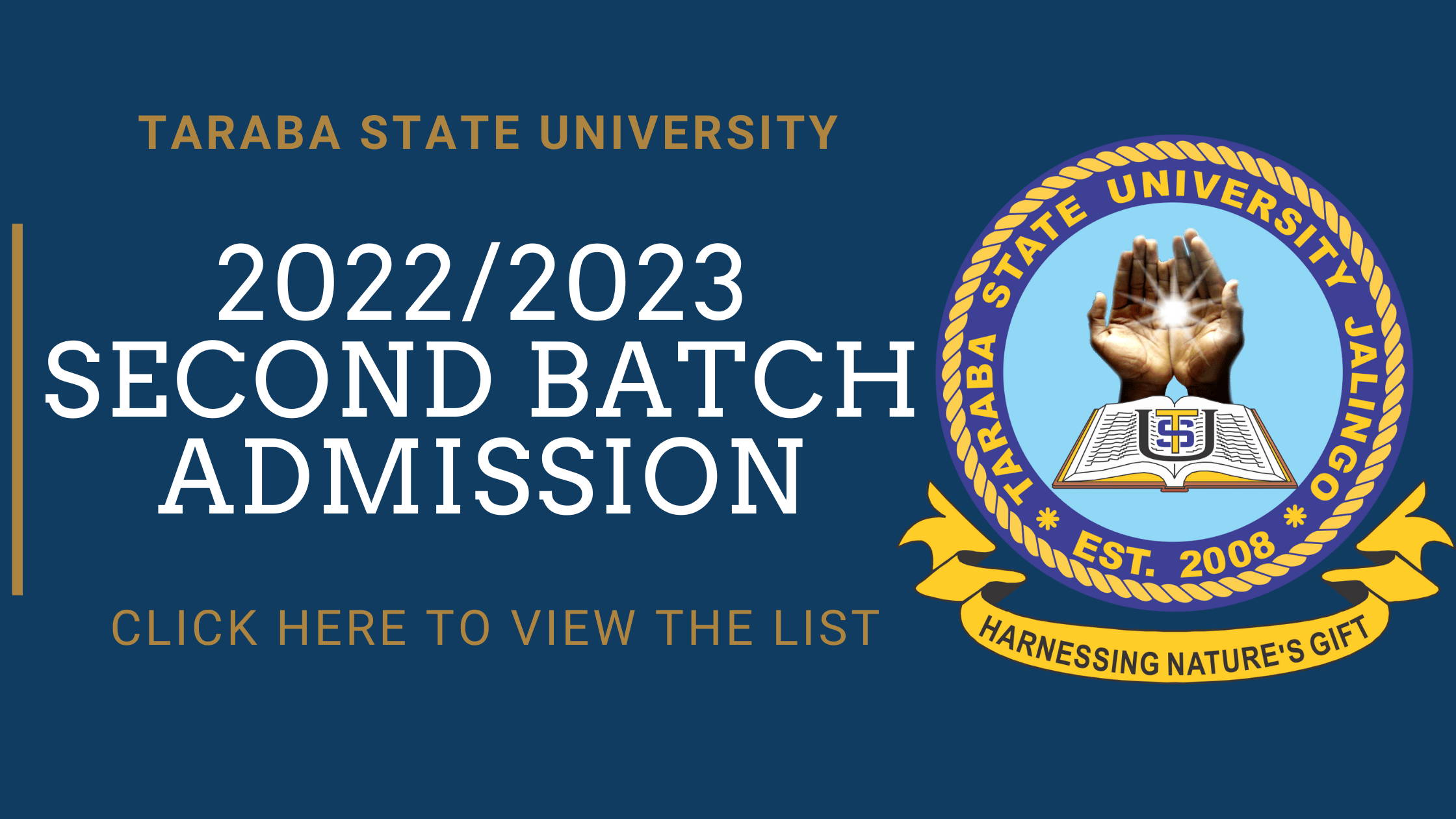 Tsu Second Batch Admission 20222023 Session Taraba State University 0501