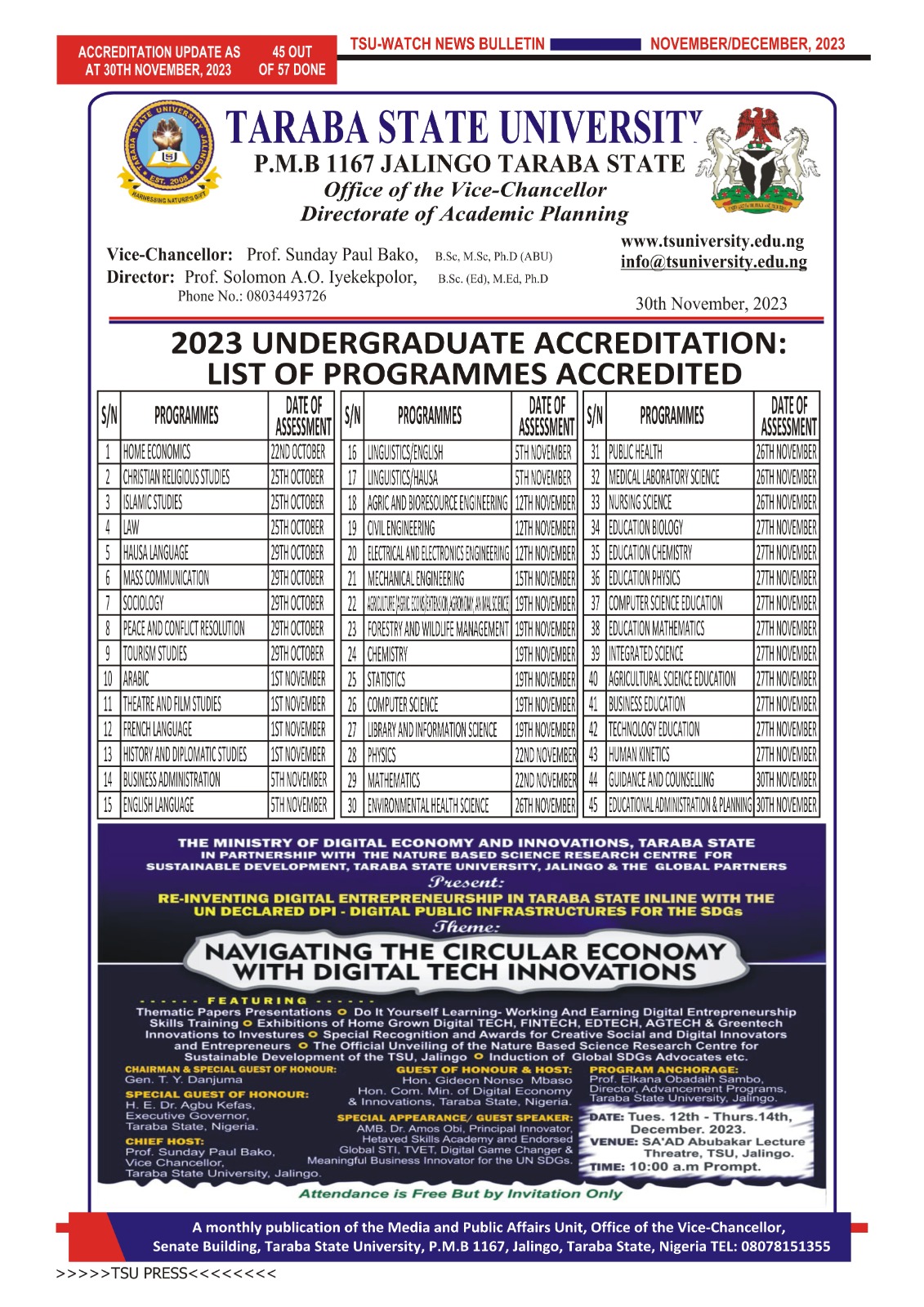 2023 UNDERGRADUATE ACCREDITATION: LIST OF PROGRAMMES ACCREDITED