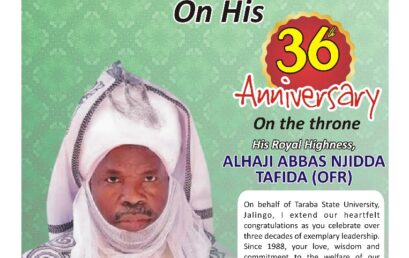 CONGRATULATORY MESSAGE TO THE EMIR OF MURI ON HIS 36TH ANNIVERSARY ON THE THRONE