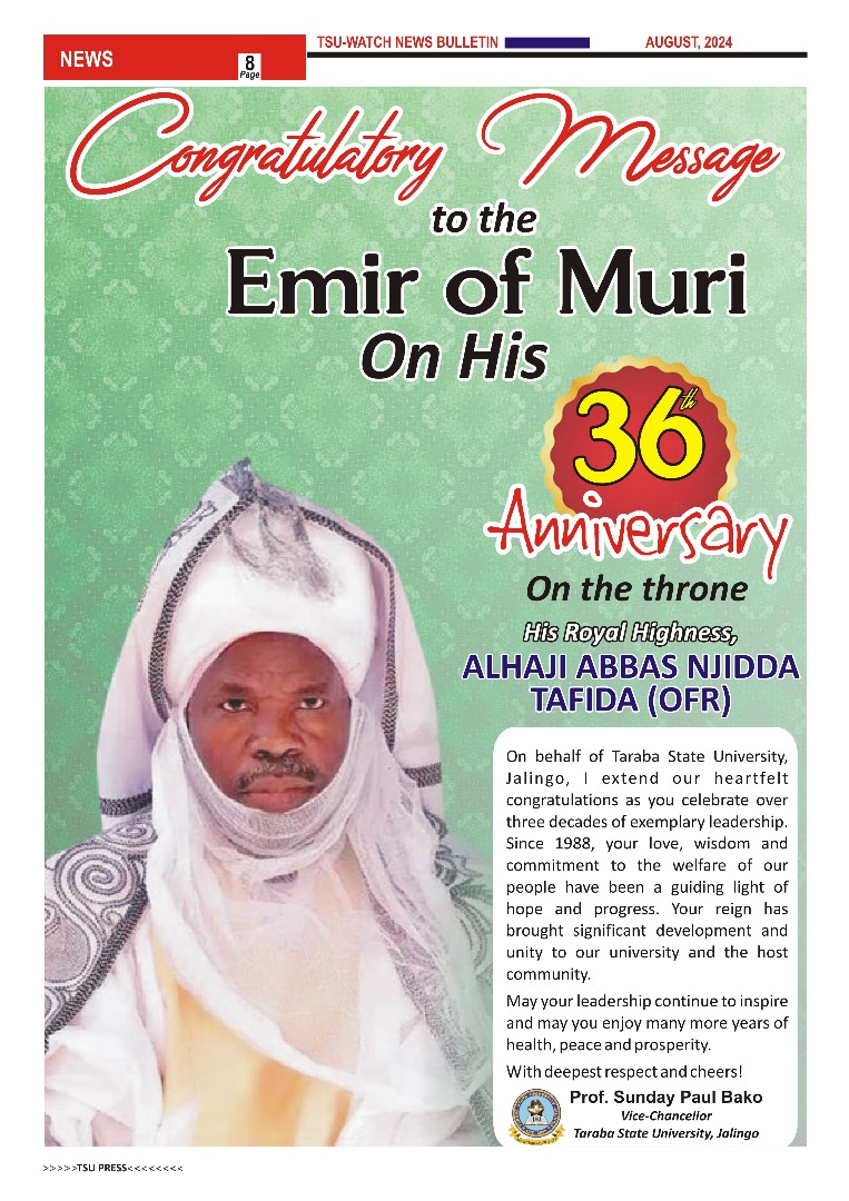 CONGRATULATORY MESSAGE TO THE EMIR OF MURI ON HIS 36TH ANNIVERSARY ON THE THRONE